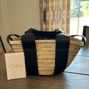 Chloe Black and Tan Woven Tote